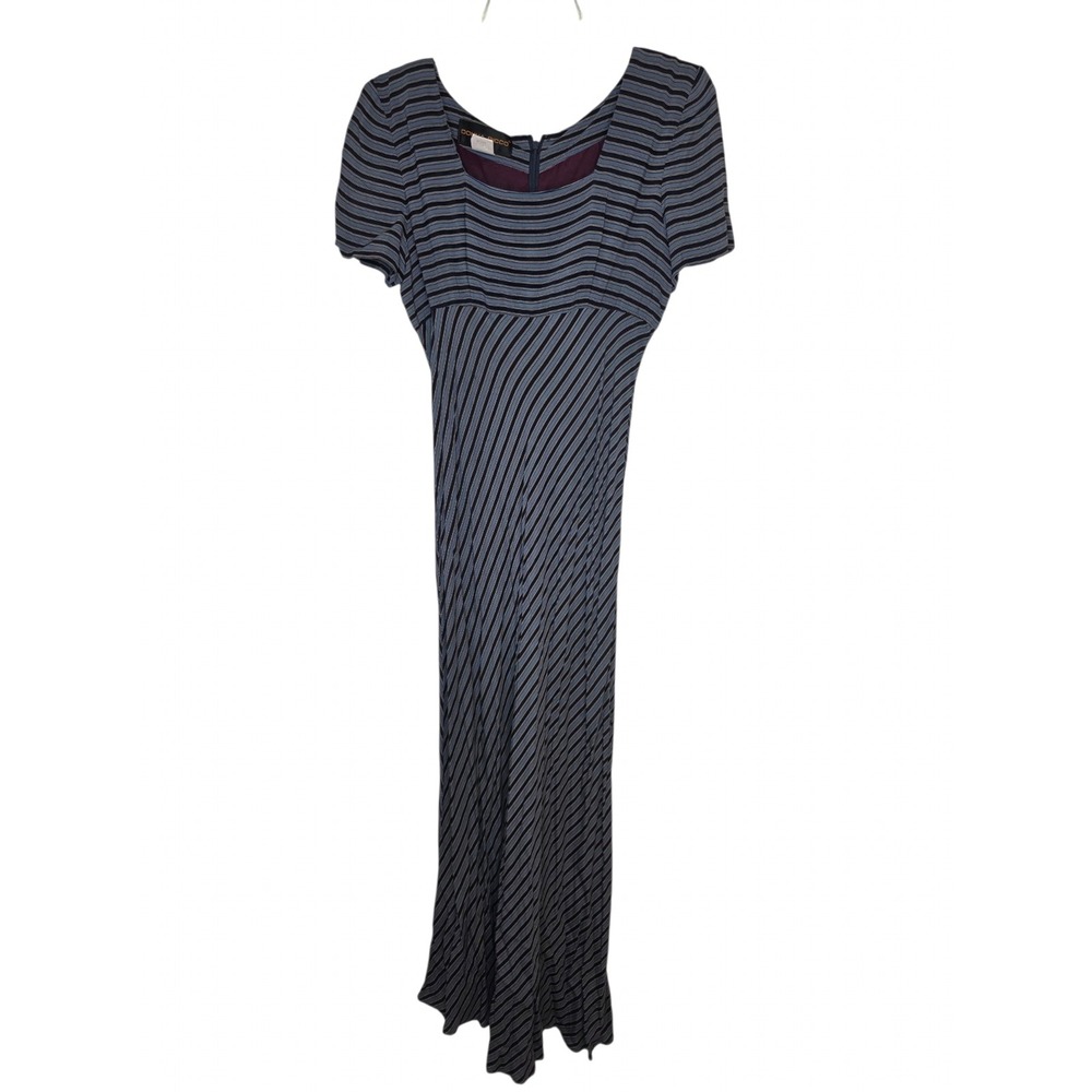 Donna Ricco New York Striped Maxi Dress Blue Black Empire Waist Size 4 Vintage